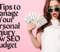 There is a woman wearing a white halter top holding a wad of cash in her hand. To the left of her is the title of the article, "10 Tips to Manage Your Personal Injury Law SEO Budget." This is all set up against a pale pink background.