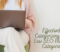 A woman in white shirt, pink cardigan, and white pants is sitting on a green chair with a laptop on her lap. Beside her is the article title, "Effectively Categorizing Your Law SEO Blogs to Categories."