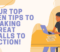 There is a graphic of a woman typing on a laptop. Beside her is the article title, "Our Top Ten Tips to Making Great Calls to Action!"