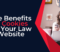 A woman has a laptop on her lap and is smiling at something on her phone. Beside this image is the article title, "The Benefits of Cookies for Your Law Website."