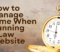 A large pocket watch occupies the right side of the image. The article title, "How to Manage Time When Running a Law Website," is to the left.